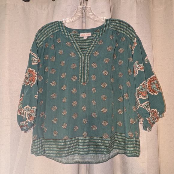 Knox Rose Tops - Floral Teal Blouse